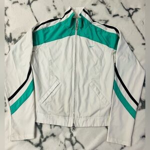 Nike White and Teal Track Jacket with Black Accents